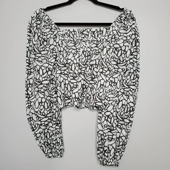 OPEN EDIT • Gray Abstract Print Organic Cotton Babydoll Top Sz M - Picture 9 of 9